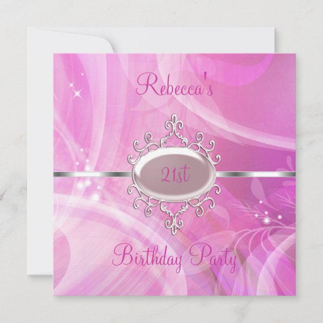 Invitación Cumpleaños elegante de 21 con joya abstracta rosa  (Anverso)