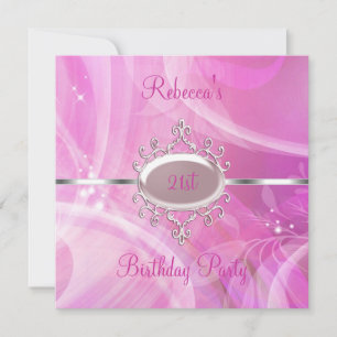 Invitación Cumpleaños elegante de 21 con joya abstracta rosa