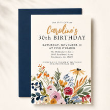 Cumpleaños elegante de 30 años con flores de acuar