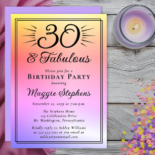 Invitación Cumpleaños elegante de 30 años con ombre rosa y pú