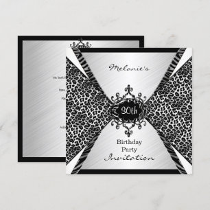 Invitación Cumpleaños elegante de 30 años Leopardo Cebra Negr