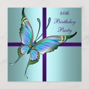 Invitación Cumpleaños elegante de 40 años con mariposa morada