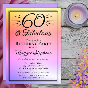 Invitación Cumpleaños elegante de 60 años con ombre rosa y pú