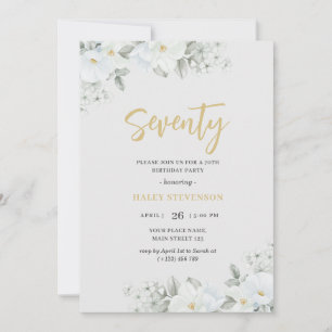 Invitación Cumpleaños elegante de 70 White & Gold Floral