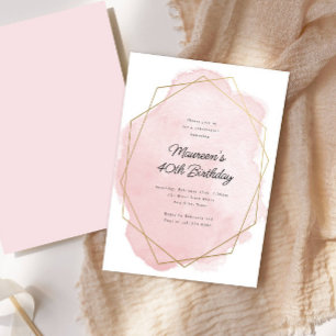 Invitación Cumpleaños elegante de acuarela rosa para cualquie