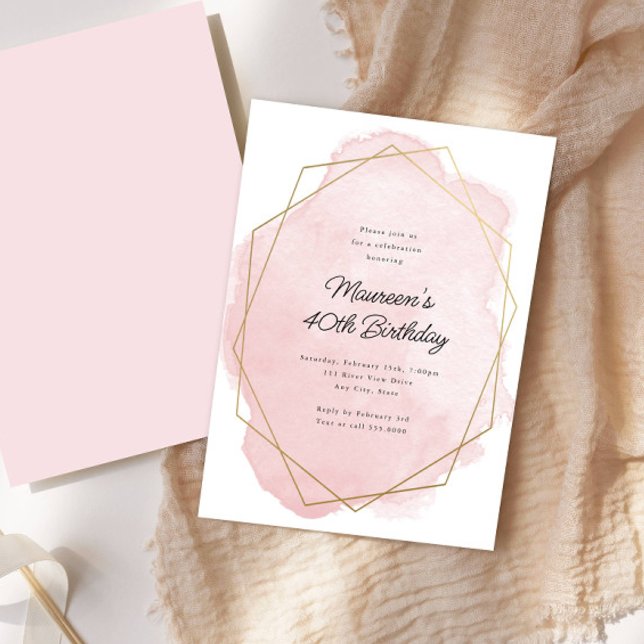 Invitación Cumpleaños elegante de acuarela rosa para cualquie (Subido por el creador)