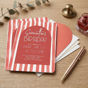 Invitación Cumpleaños elegante de adulto con arco rayado en n
