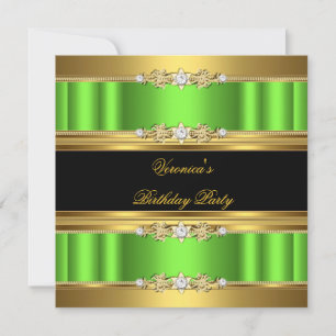 Invitación Cumpleaños elegante de color verde lima y dorado n