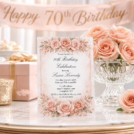 Invitación Cumpleaños Elegante de la Rosa de Color Rosa por e