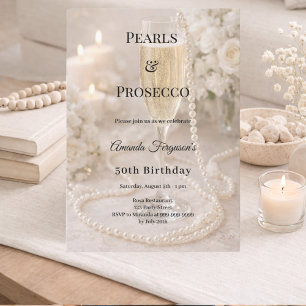 Invitación Cumpleaños elegante de lujo con Prosecco de Perlas