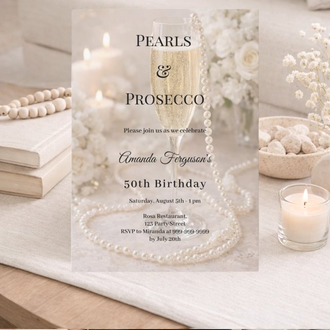 Invitación Cumpleaños elegante de lujo con Prosecco de Perlas (Subido por el creador)