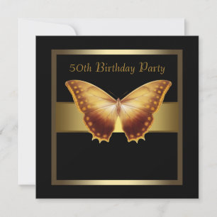 Invitación Cumpleaños elegante de mariposa dorada para mujer 