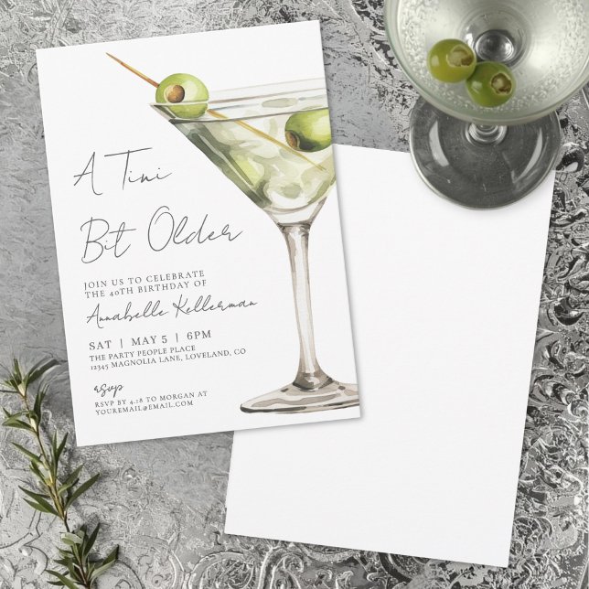 Invitación Cumpleaños elegante de Martini para un poco mayor (Tini Bit Older Elegant Martini Birthday Party Invitation )