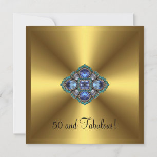 Invitación Cumpleaños elegante de oro azul dorado fabuloso 50
