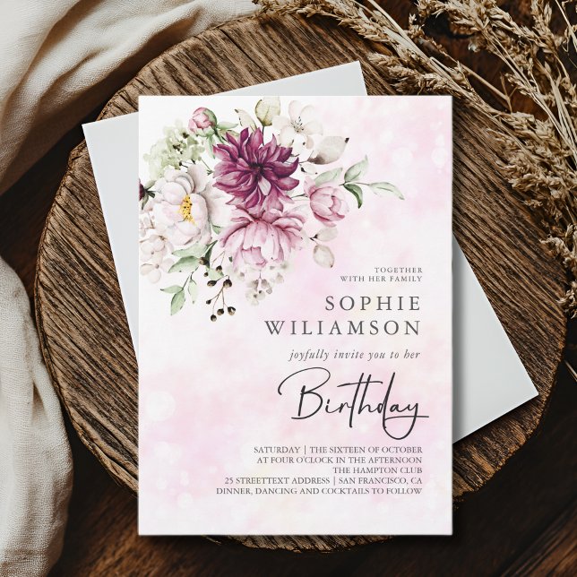 Invitación Cumpleaños elegante de Peonies (Subido por el creador)