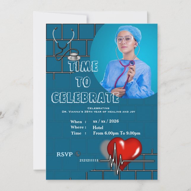 Invitación Cumpleaños elegante del médico (Anverso)