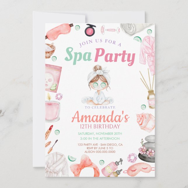 Invitación Cumpleaños elegante día de Spa (Anverso)