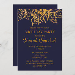 Invitación Cumpleaños elegante dorado y azul medianoche