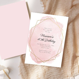 Invitación Cumpleaños elegante en acuarela rosa para cualquie