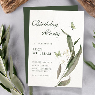 Invitación Cumpleaños elegante estética hoja verde