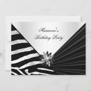 Invitación Cumpleaños Elegante Fiesta Cebra Joyero Negro