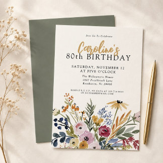 Invitación Cumpleaños elegante floral acuarela de otoño 80