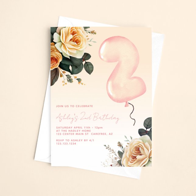 Invitación Cumpleaños elegante floral rosa 2 (Subido por el creador)