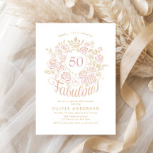 Cumpleaños elegante floral rosa y dorado 50 y fabu