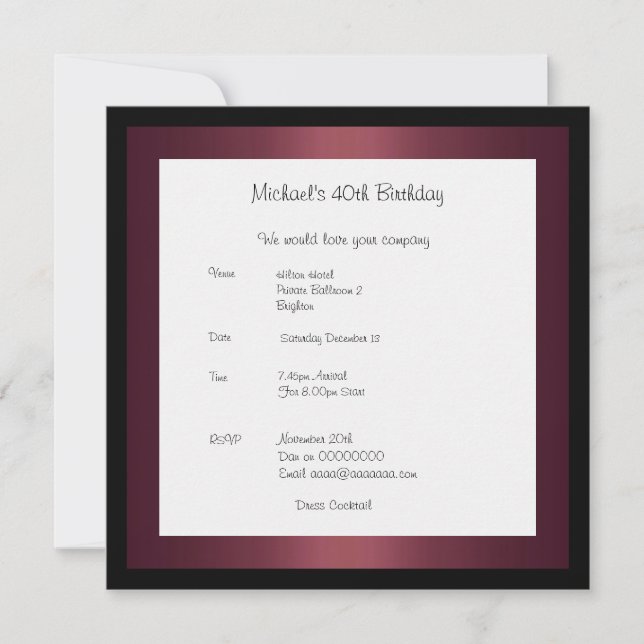 Invitación Cumpleaños Elegante Foto Burgundy (Anverso)