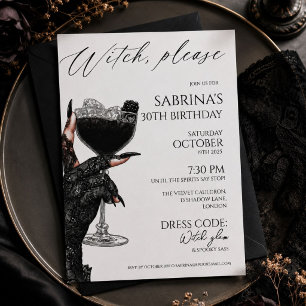 Invitación Cumpleaños Elegante Gótico 'Bruja Por Favor'