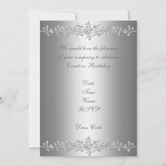 Invitación Cumpleaños Elegante Gris Recorte de Ros (Anverso)