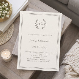 Invitación Cumpleaños elegante lujo marfil taupe monograma