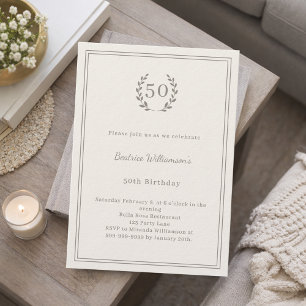 Invitación Cumpleaños elegante lujo marfil taupe monograma