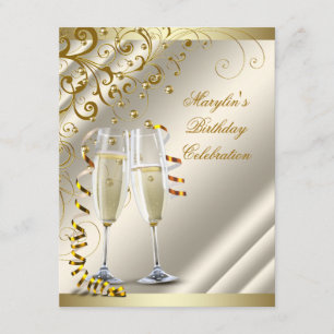 Invitación Cumpleaños Elegante Marfil Dorado de Mujer