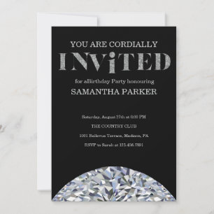 Invitación Cumpleaños elegante moderno negro y plata