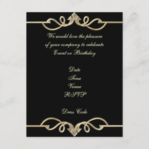 Invitación Cumpleaños Elegante Negro con Borde Dor