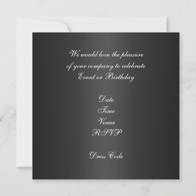 Invitación Cumpleaños Elegante Negro con Borde Dor (Anverso)