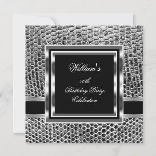 Invitación Cumpleaños elegante negro plateado para hombre
