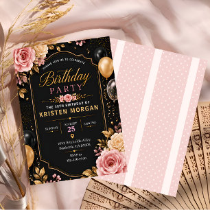 Invitación Cumpleaños elegante negro y dorado 30