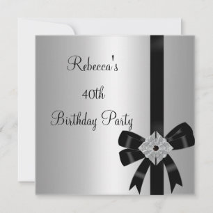 Invitación Cumpleaños elegante número 40 con lazo negro de jo