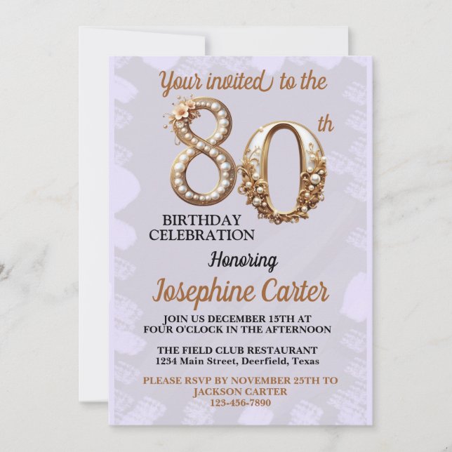 Invitación Cumpleaños elegante número 80 (Anverso)