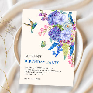 Invitación Cumpleaños elegante pájaro floral estético