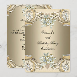 Invitación Cumpleaños Elegante Perla Sepia Café Dorado
