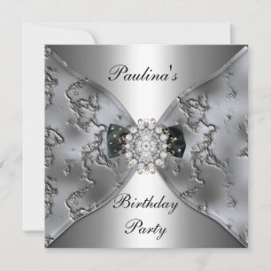 Invitación Cumpleaños Elegante Plata Joyas Diamant