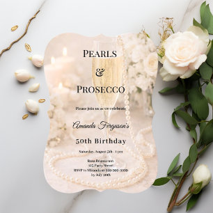 Invitación Cumpleaños elegante Prosecco Champán Perlas