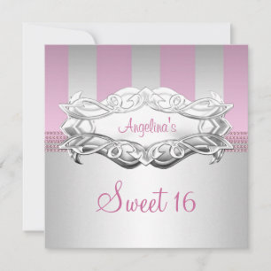 Invitación Cumpleaños elegante raya blanca rosa Sweet 16