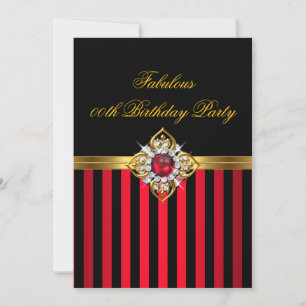 Invitación Cumpleaños Elegante Rojo Negro Raya Dorado Perla R