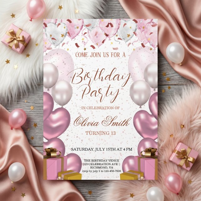 Invitación Cumpleaños elegante Rosa Oro y Rosa Blush (Subido por el creador)
