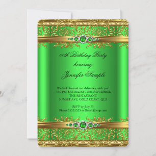 Invitación Cumpleaños Elegante Verde Lima Oro Damasco Diamant