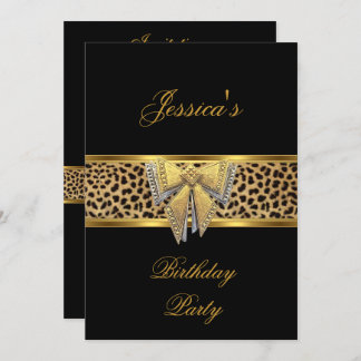 Invitación Cumpleaños elegante y con clase con lazo de leopar